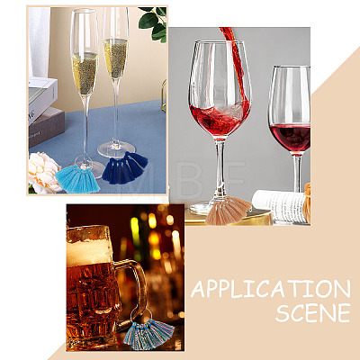 18Pcs 18 Colors Polycotton Tassel Fan Shape Wine Glass Charms AJEW-BC0003-93-1