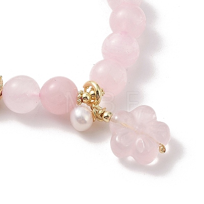 Round Natural Rose Quartz & Gemstone & Natural Freshwater Pearl Beaded Stretch Bracelets BJEW-C068-03G-1