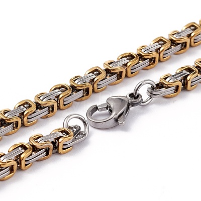 Vacuum Plating 201 Stainless Steel Byzantine Chain Necklaces NJEW-I248-03B-GP-1
