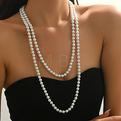 French Style 8MM Round Plastic Imitation Pearl Beaded Long Necklaces for Women EA7399-2-1
