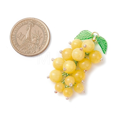 Dyed Natural Yellow Jade & Glass Seed Beaded Grape Pendants PALLOY-MZ00872-03-1