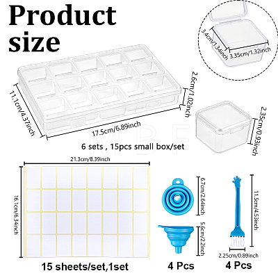 6 Sets 15 Grids Rectangle Plastic Organizer Boxes CON-GA0001-39B-1