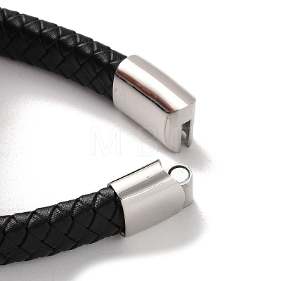 Men's Braided Black PU Leather Cord Bracelets BJEW-K243-27AS-1