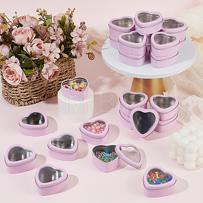 32Pcs Heart Shaped Iron Packing Boxes with Visible Window Lid CON-GO0001-17-1