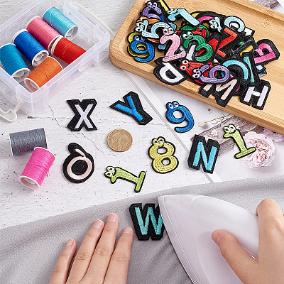   4 Sets 2 Style Letter A~Z & Number 0~9 Polyester Embroidery Cloth Iron on/Sew on Patches PATC-PH0001-05-1
