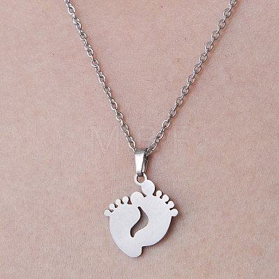 201 Stainless Steel Foot Print Pendant Necklace NJEW-OY001-07-1