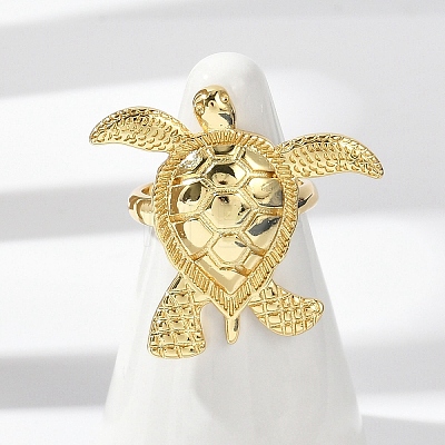 Sea Turtle Brass Cuff Rings for Women RJEW-A059-06G-1