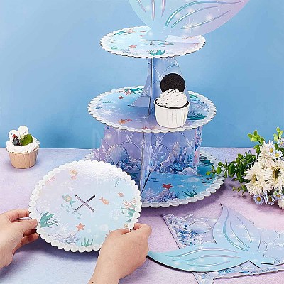 3-Tier Paper Cake Display Stand AJEW-WH0413-64-1