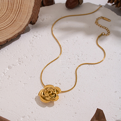 Minimalist 304 Stainless Steel Rose Flower Pendant Round Snake Chain Necklaces for Women KV0581-1