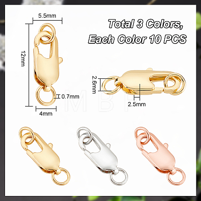   30Pcs 3 Colors Zinc Alloy Lobster Claw Clasps FIND-PH0010-88-1