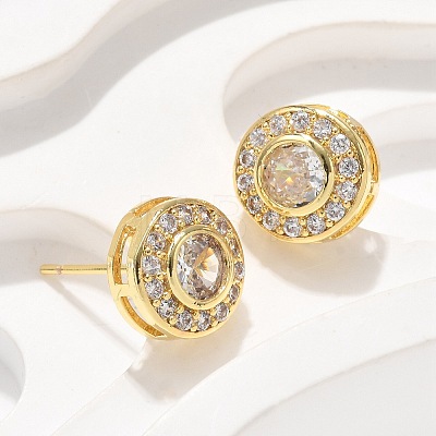 Brass Micro Pave Clear Cubic Zirconia Stud Earrings X-EJEW-Q015-10G-1