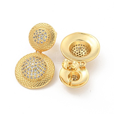 Flat Round Brass Pave Clear Cubic Zirconia Dangle Stud Earrings EJEW-M258-30G-1