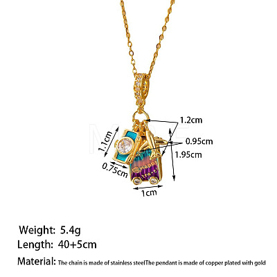 Airplane & Camera & Trunk 304 Stainless Steel Micro Pave Clear Cubic Zirconia Pendant Necklaces FS-WG81D22-01-1