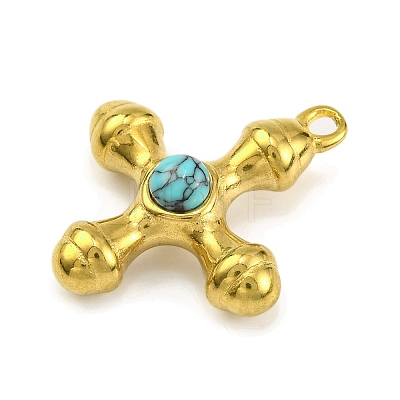 Synthetic Turquoise & 304 Stainless Steel Cross Pendants STAS-H221-01G-03-1