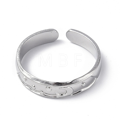 304 Stainless Steel Crescent Moon Open Cuff Ring for Women RJEW-C046-01P-1