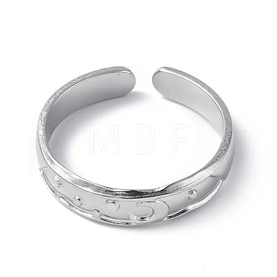 Non-Tarnish 304 Stainless Steel Crescent Moon Open Cuff Ring for Women RJEW-C046-01P-1