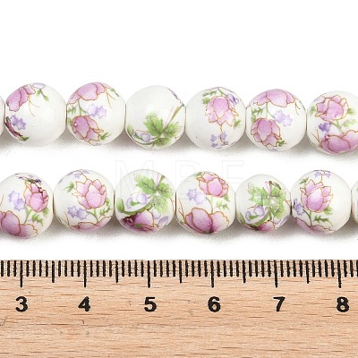 Handmade Flower Printed Porcelain Ceramic Beads Strands PORC-M007-10mm-07-1