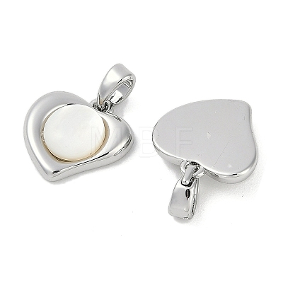 Brass Pave Natural White Shell Heart Charms KK-U043-27P-1