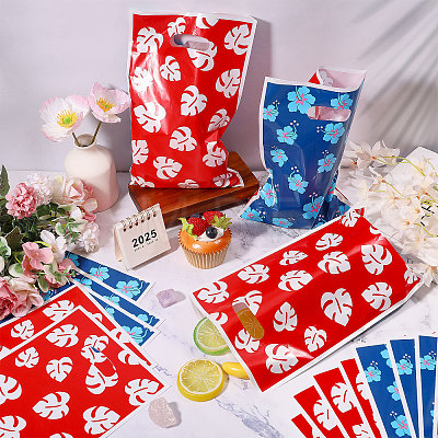 10Pcs Printed Leaf Platic Gift Storage Bags with Die Cut Hole Handles ABAG-WH0048-65-1