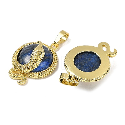 Dyed Natural Lapis Lazuli Flat Round Shaped Brass Pendants KK-F887-03G-32-1