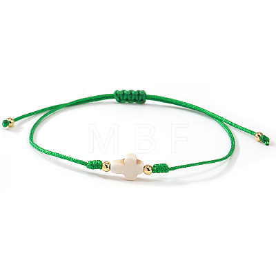 Dyed Synthetic White Turquoise & Brass Beaded Braided Bead Bracelets QB7029-5-1