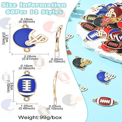 60Pcs 12 Styles Zinc Alloy Enamel Sport Connector Charms FIND-CJ0003-78-1