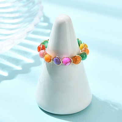 Dyed Natural Freshwater Shell Beads Finger Rings RJEW-JR01051-01-1