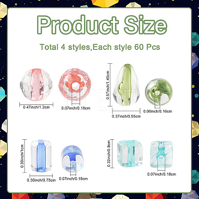 240Pcs 4 Styles Transparent Acrylic Beads TACR-YW0003-47-1