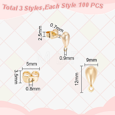 GOMAKERER 100Pcs Brass Teardrop Stud Earring Findings DIY-GO0001-15-1