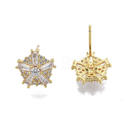 Clear Cubic Zirconia Snowflake Stud Earrings with Glass EJEW-G322-03G-1