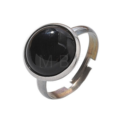 Half Round Natural Black Agate Finger Rings RJEW-M062-01P-05-1