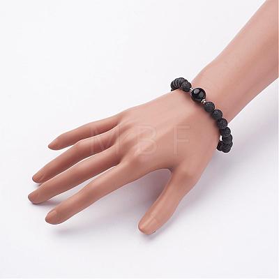 Natural Lava Rock Beaded Stretch Bracelets BJEW-JB02618-01-1