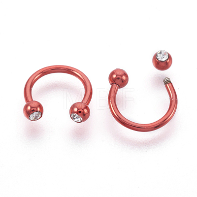 Electrophoresis 304 Stainless Steel Circular/Horseshoe Barbell with Rhinestone Round Ball AJEW-L071-B06-1