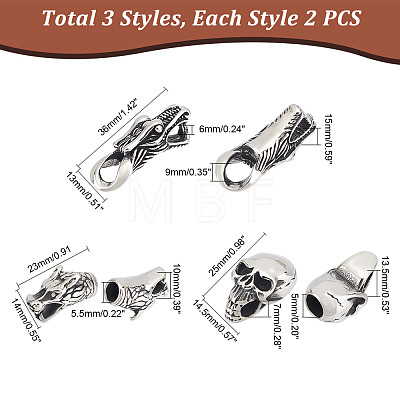 Unicraftale 6Pcs 3 Style 304 Stainless Steel Cord Ends STAS-UN0047-71-1