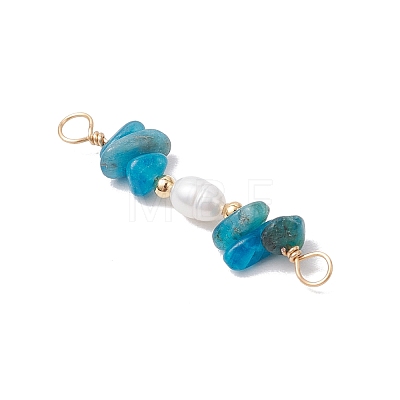 Natural Apatite Chip & Natural Cultured Freshwater Pearl Rice Beaded Connector Charms PALLOY-JF03707-10-1