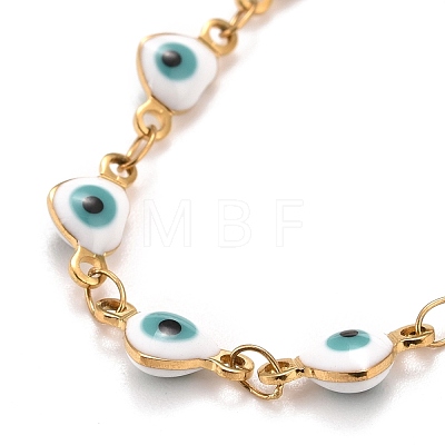 Enamel Heart with Evil Eye Link Chains Bracelet BJEW-P271-07G-02-1