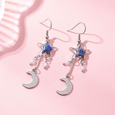 Moon Natural Lapis Lazuli  Dangle Earrings EJEW-JE06776-03-1