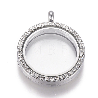 Flat Round Alloy Rhinestone Magnetic Locket Pendants PALLOY-WH0069-01-P-1