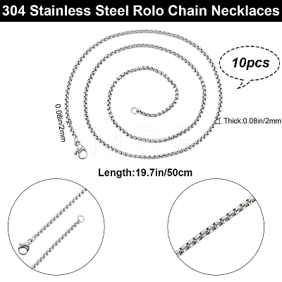 10Pcs 304 Stainless Steel Box Chain Necklaces NJEW-BBC0001-11A-1