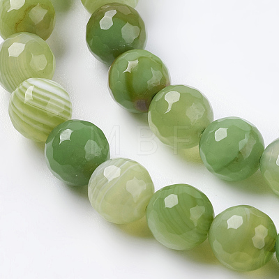 Faceted Round Dyed Natural Striped Agate/Banded Agate Beads Strands G-G581-8mm-M-1