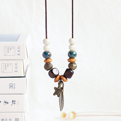 Alloy Pendant Waxed Cord Necklaces FS-WGBC2DA-04-1