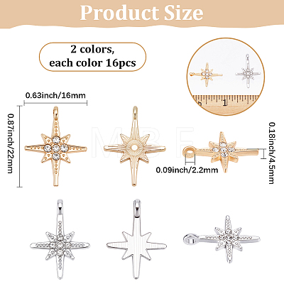 32Pcs 2 Colors Alloy with Rhinestone Pendants FIND-SC0023-34-1