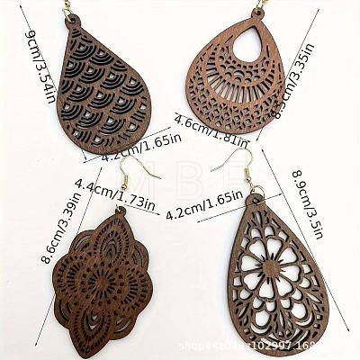 4 Pairs Wood Dangle Earrings FS-WGCC0C4-01-1