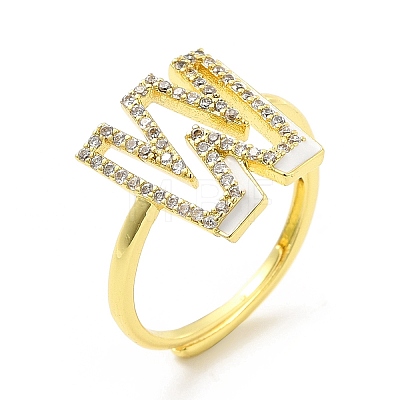 Mixed Color Enamel Initial Letter Adjustable Ring with Clear Cubic Zirconia RJEW-P045-01G-W-1