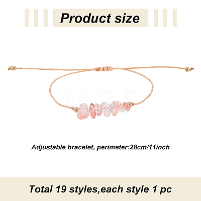 19Pcs 19 Styles Natural & Synthetic Mixed Gemstone & Glass Chips Braided Bead Bracelets Set for Women BJEW-AN0001-43-1