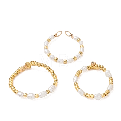 3Pcs Copper Wired Natural Cultured Freshwater Pearl Finger Rings RJEW-JR00995-1