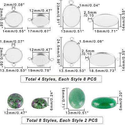 Unicraftale DIY Flat Round & Oval Stone Pendant Making Kit DIY-UN0003-08-1