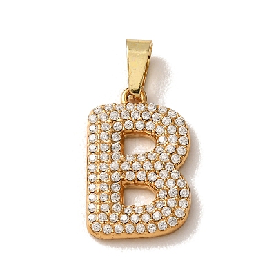 304 Stainless Steel Micro Pave Clear Cubic Zirconia Pendants CU-CBA703A-05G-B-1