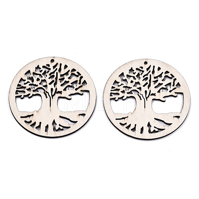 Undyed Natural Wooden Big Pendants WOOD-N007-025-1