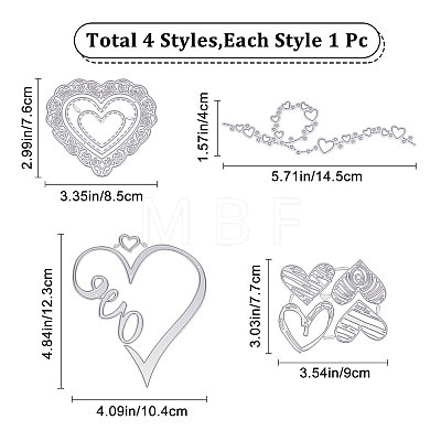 Gorgecraft 4Pcs 4 Styles Valentine's Day Carbon Steel Cutting Dies Stencils DIY-GF0006-65-1